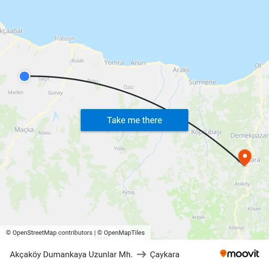 Akçaköy Dumankaya Uzunlar Mh. to Çaykara map