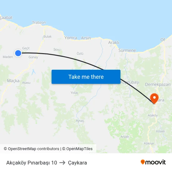 Akçaköy Pınarbaşı 10 to Çaykara map