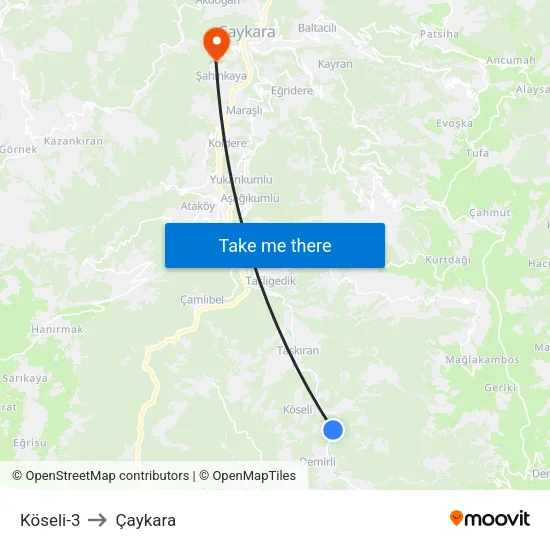 Köseli-3 to Çaykara map