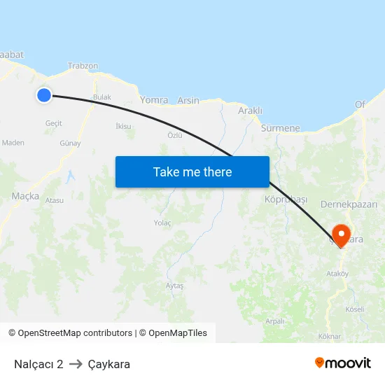 Nalçacı 2 to Çaykara map