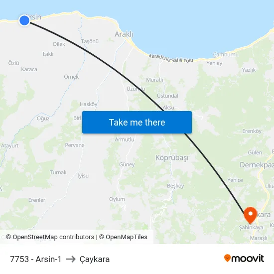 7753 - Arsin-1 to Çaykara map