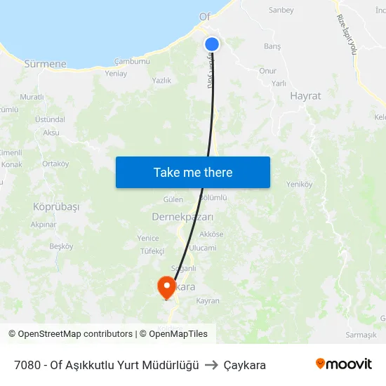 7080 - Of Aşıkkutlu Yurt Müdürlüğü to Çaykara map