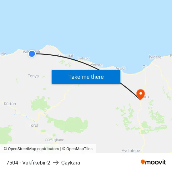 7504 - Vakfıkebir-2 to Çaykara map