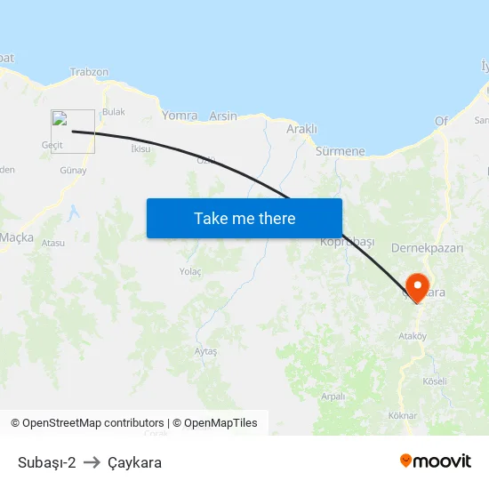 Subaşı-2 to Çaykara map