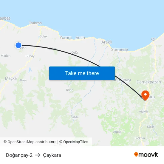 Doğançay-2 to Çaykara map