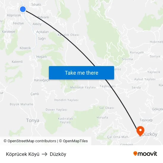 Köprücek Köyü to Düzköy map