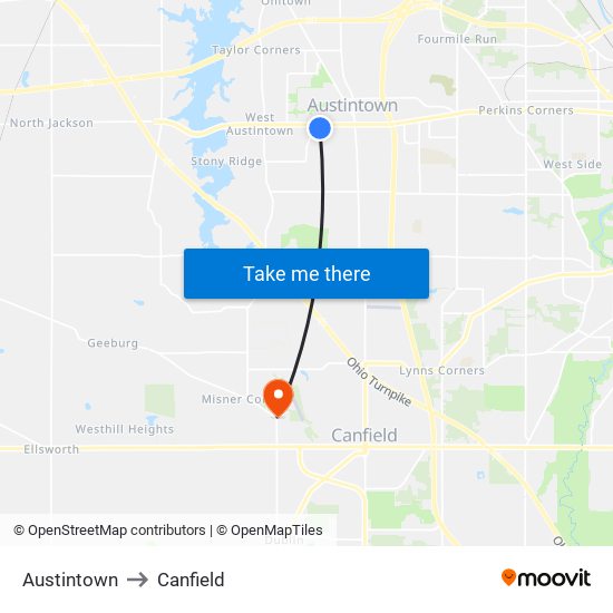 Austintown to Canfield map