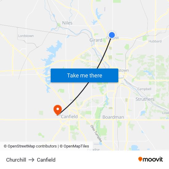 Churchill to Canfield map