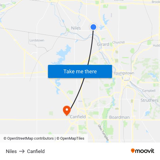 Niles to Canfield map