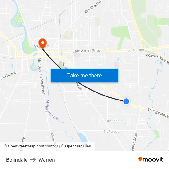 Bolindale to Warren map