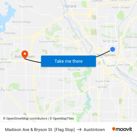 Madison Ave & Bryson St. (Flag Stop) to Austintown map