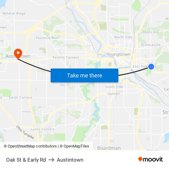 Oak St & Early Rd to Austintown map