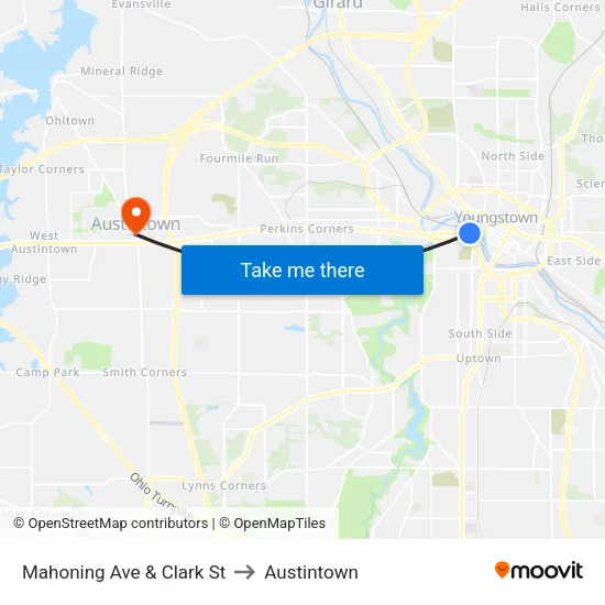 Mahoning Ave & Clark St to Austintown map