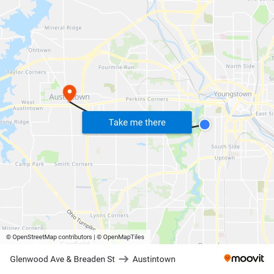 Glenwood Ave & Breaden St to Austintown map