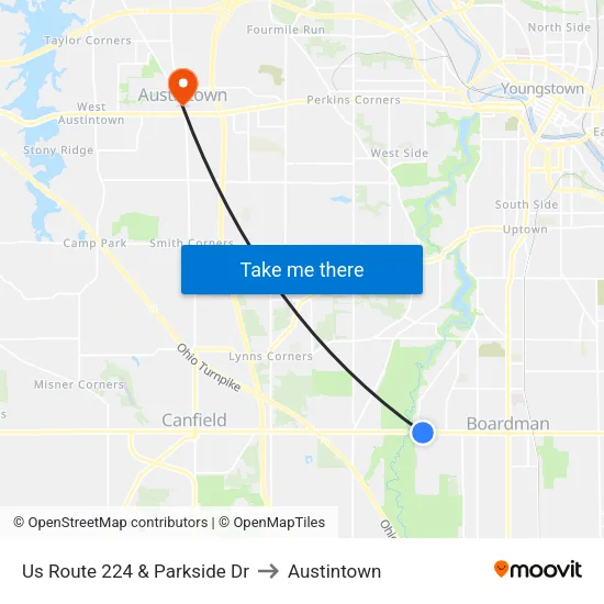 Us Route 224 & Parkside Dr to Austintown map