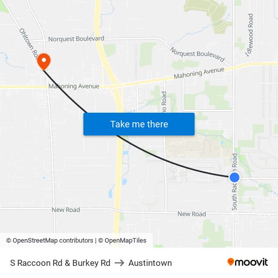 S Raccoon Rd & Burkey Rd to Austintown map