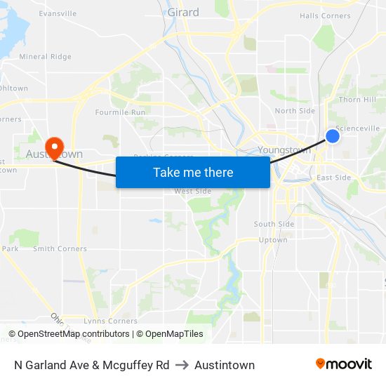 N Garland Ave & Mcguffey Rd to Austintown map