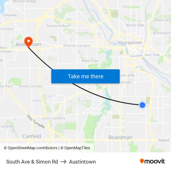 South Ave & Simon Rd to Austintown map