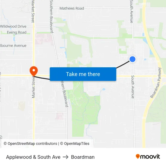 Applewood & South Ave to Boardman map