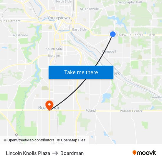 Lincoln Knolls Plaza to Boardman map