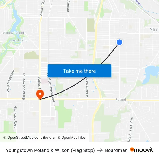 Youngstown Poland & Wilson (Flag Stop) to Boardman map