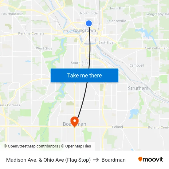 Madison Ave. & Ohio Ave (Flag Stop) to Boardman map