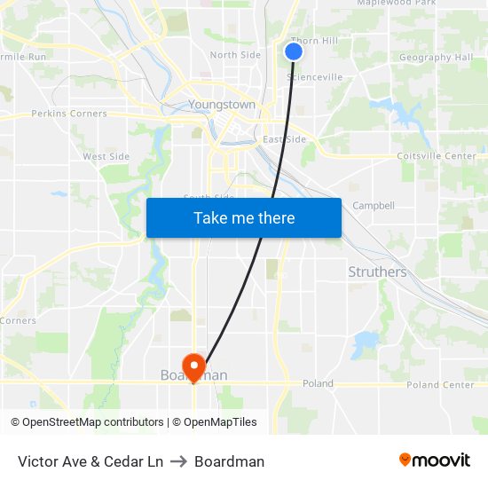 Victor Ave & Cedar Ln to Boardman map