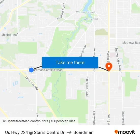 Us Hwy 224 @ Starrs Centre Dr to Boardman map