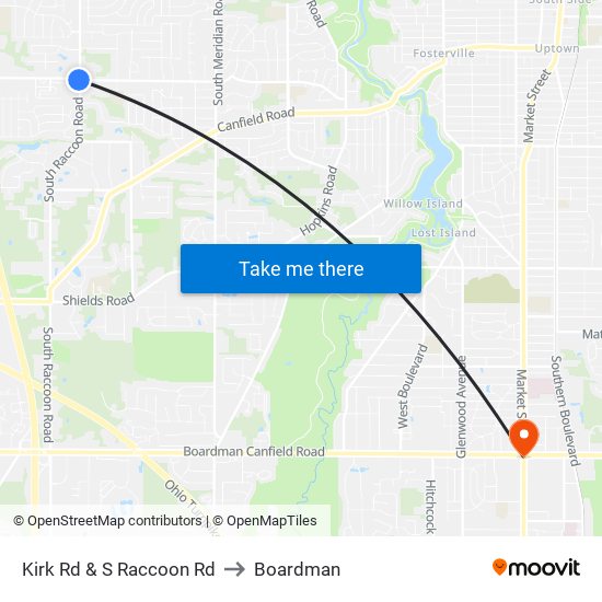 Kirk Rd & S Raccoon Rd to Boardman map