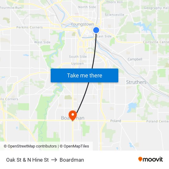 Oak St & N Hine St to Boardman map