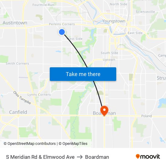 S Meridian Rd & Elmwood Ave to Boardman map