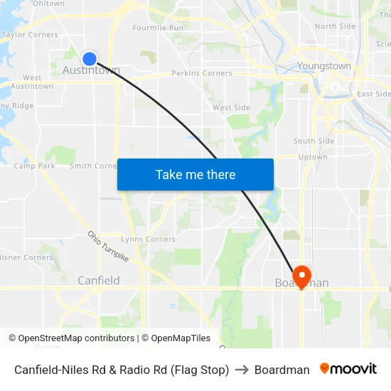 Canfield-Niles Rd & Radio Rd (Flag Stop) to Boardman map