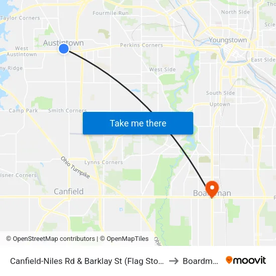 Canfield-Niles Rd & Barklay St (Flag Stop) to Boardman map
