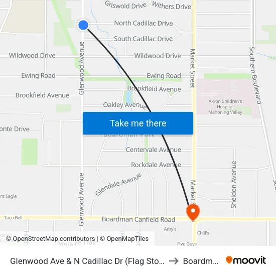 Glenwood Ave & N Cadillac Dr (Flag Stop) to Boardman map
