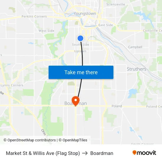 Market St & Willis Ave (Flag Stop) to Boardman map