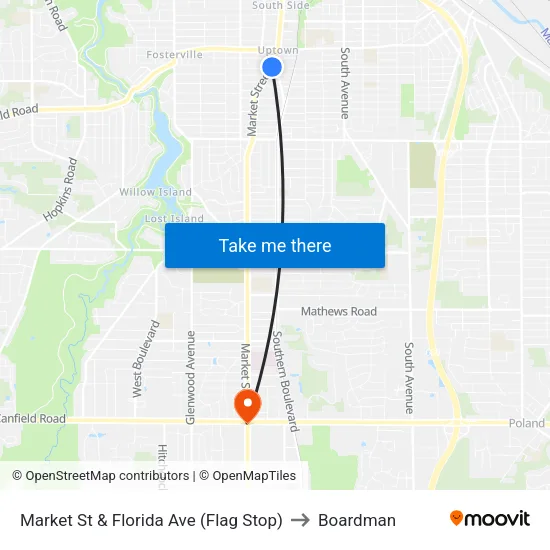 Market St & Florida Ave (Flag Stop) to Boardman map