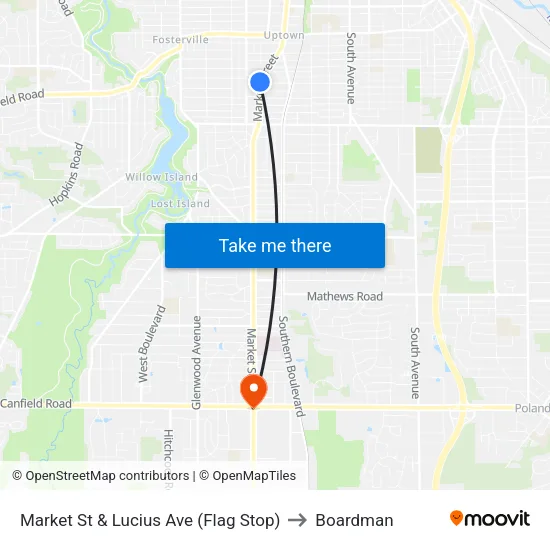 Market St & Lucius Ave (Flag Stop) to Boardman map