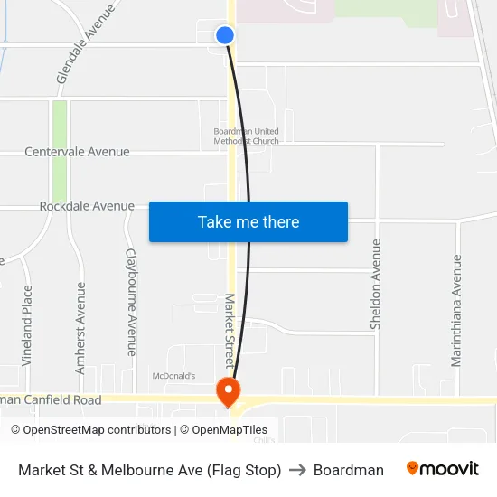 Market St & Melbourne Ave (Flag Stop) to Boardman map