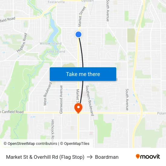 Market St & Overhill Rd (Flag Stop) to Boardman map