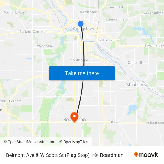 Belmont Ave & W Scott St (Flag Stop) to Boardman map