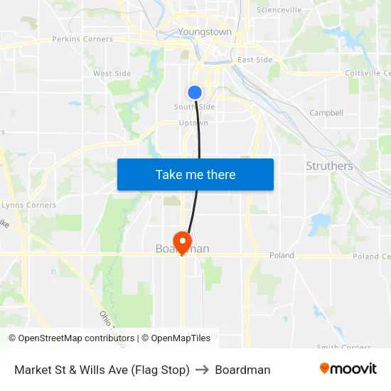Market St & Wills Ave (Flag Stop) to Boardman map