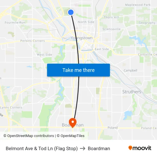 Belmont Ave & Tod Ln (Flag Stop) to Boardman map