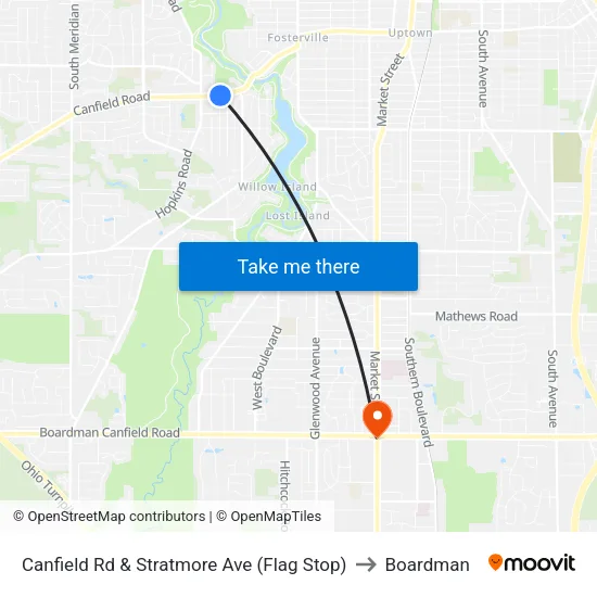 Canfield Rd & Stratmore Ave (Flag Stop) to Boardman map