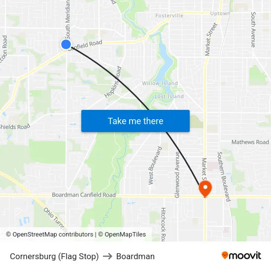 Cornersburg (Flag Stop) to Boardman map