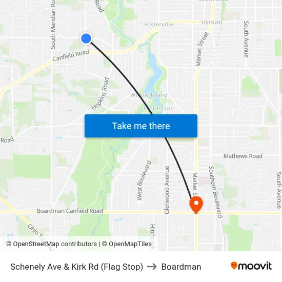 Schenely Ave & Kirk Rd (Flag Stop) to Boardman map