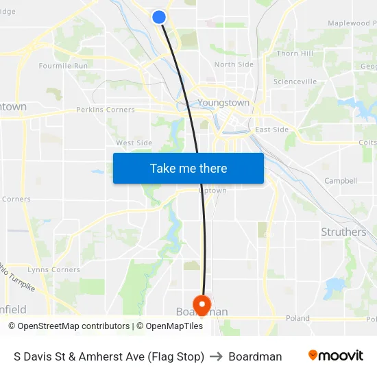 S Davis St & Amherst Ave (Flag Stop) to Boardman map