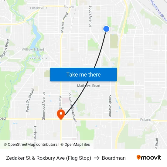 Zedaker St & Roxbury Ave (Flag Stop) to Boardman map