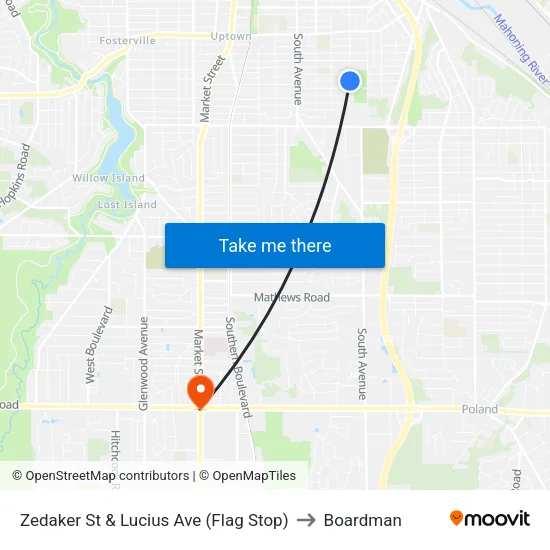 Zedaker St & Lucius Ave (Flag Stop) to Boardman map