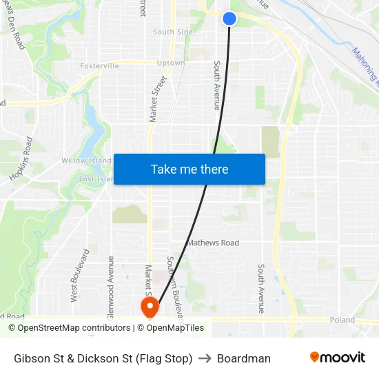 Gibson St & Dickson St (Flag Stop) to Boardman map