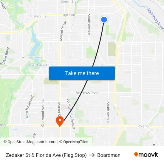 Zedaker St & Florida Ave (Flag Stop) to Boardman map
